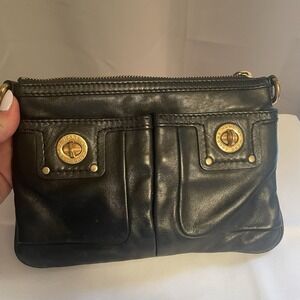 Marc By Marc Jacobs Black Leather Crossbody Bag Purse Messenger Brass Turnlock